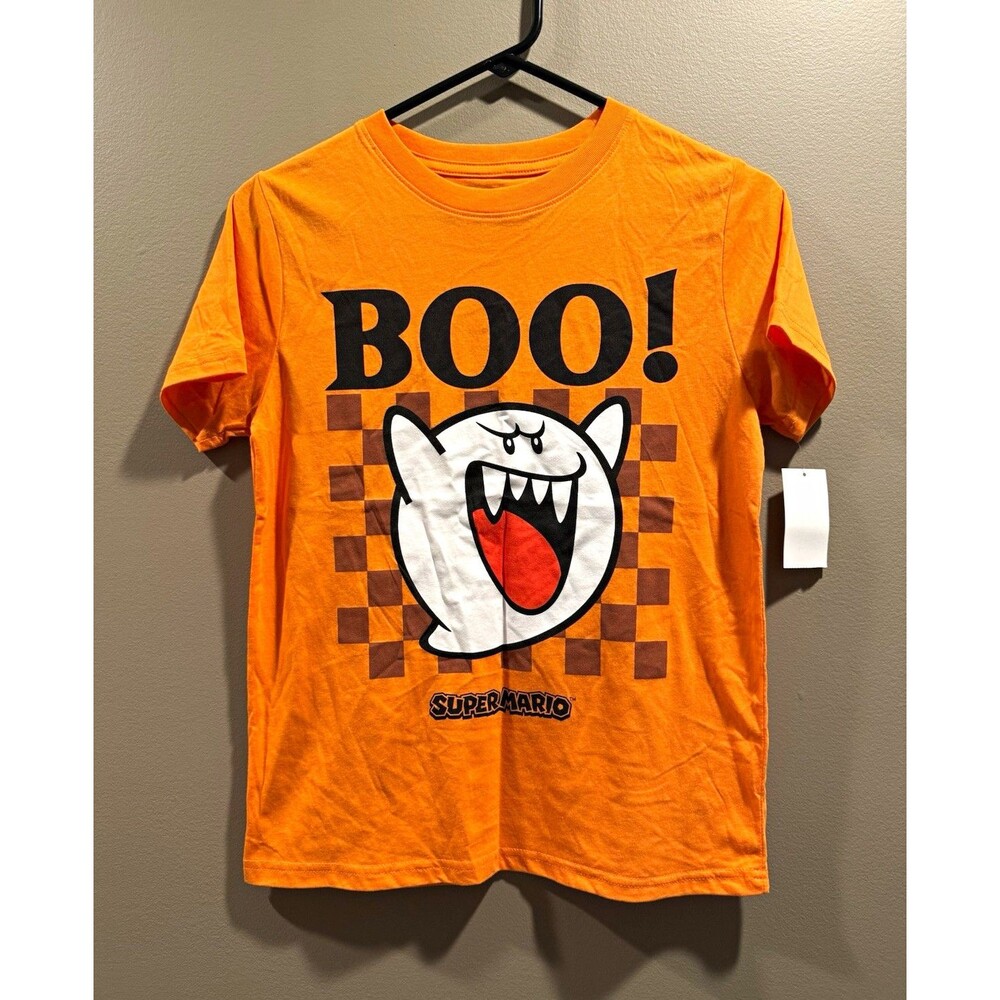 Hybrid Apparel Super Mario Boo Orange Graphic Youth L T-Shirt Short Sleeve